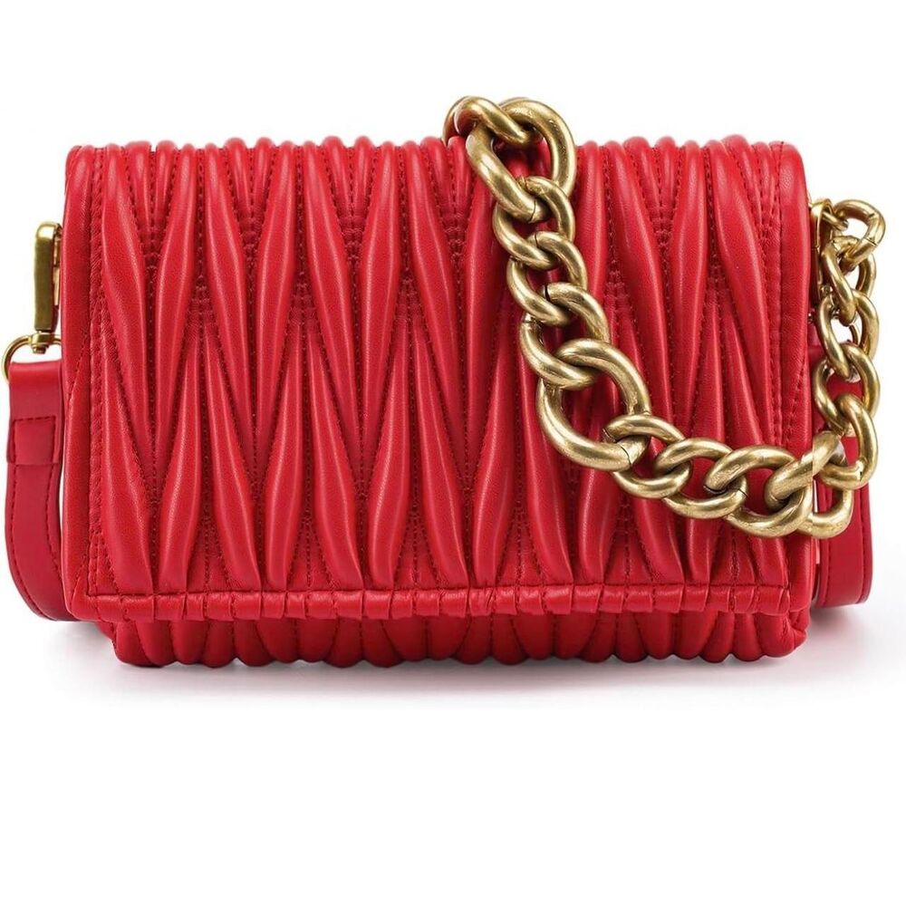 NWT Montana West red vegan leather clutch bag with gold chain strap
